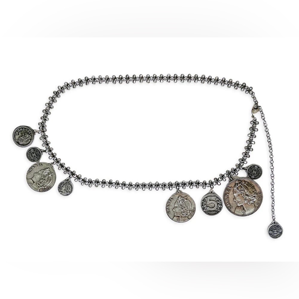 Authentic NEW CHANEL 2003 runway silver coins 🪙 medallion belt 80cm NEW